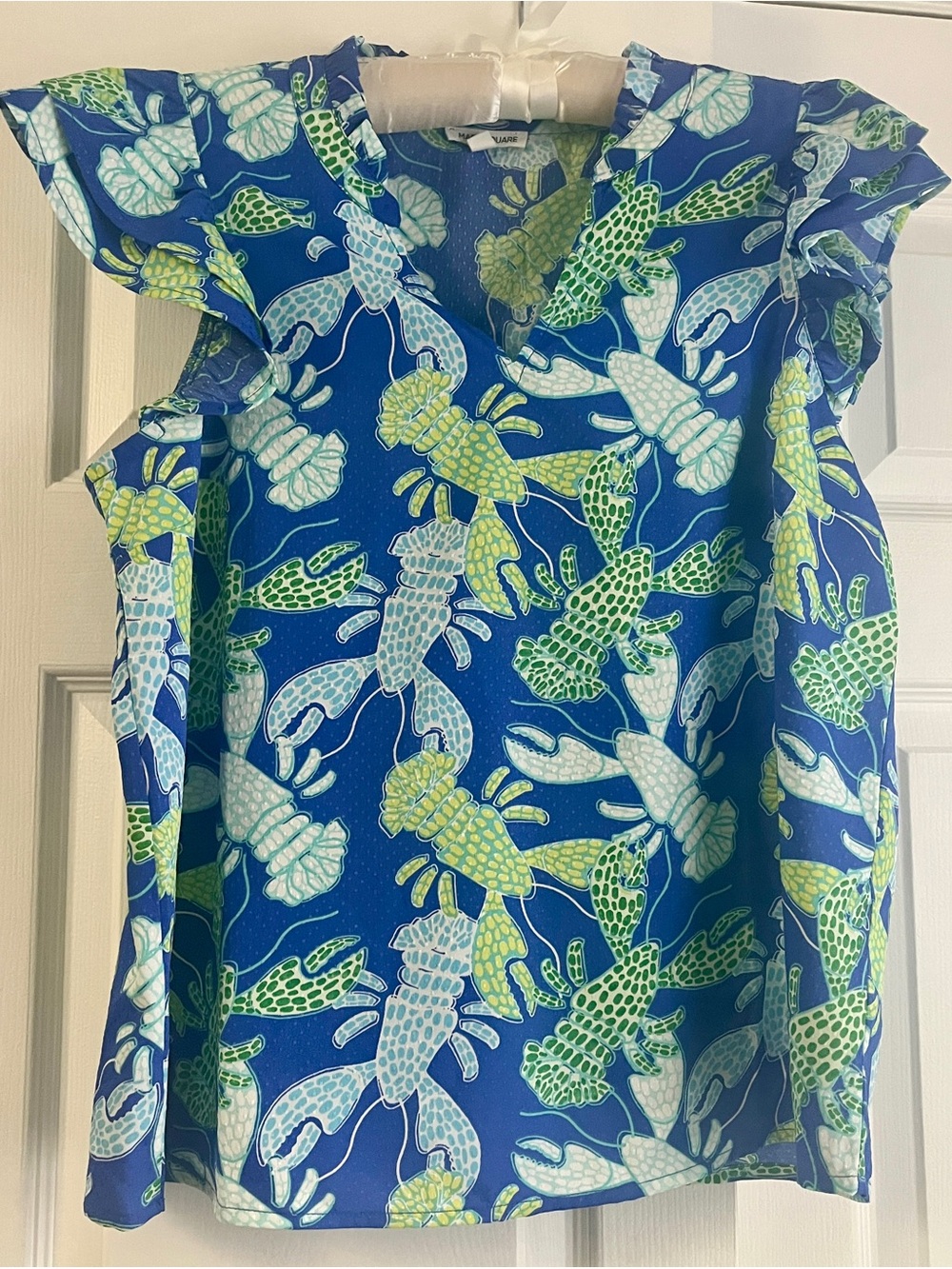 Mary Square Blue Lobster Print Top Size Small